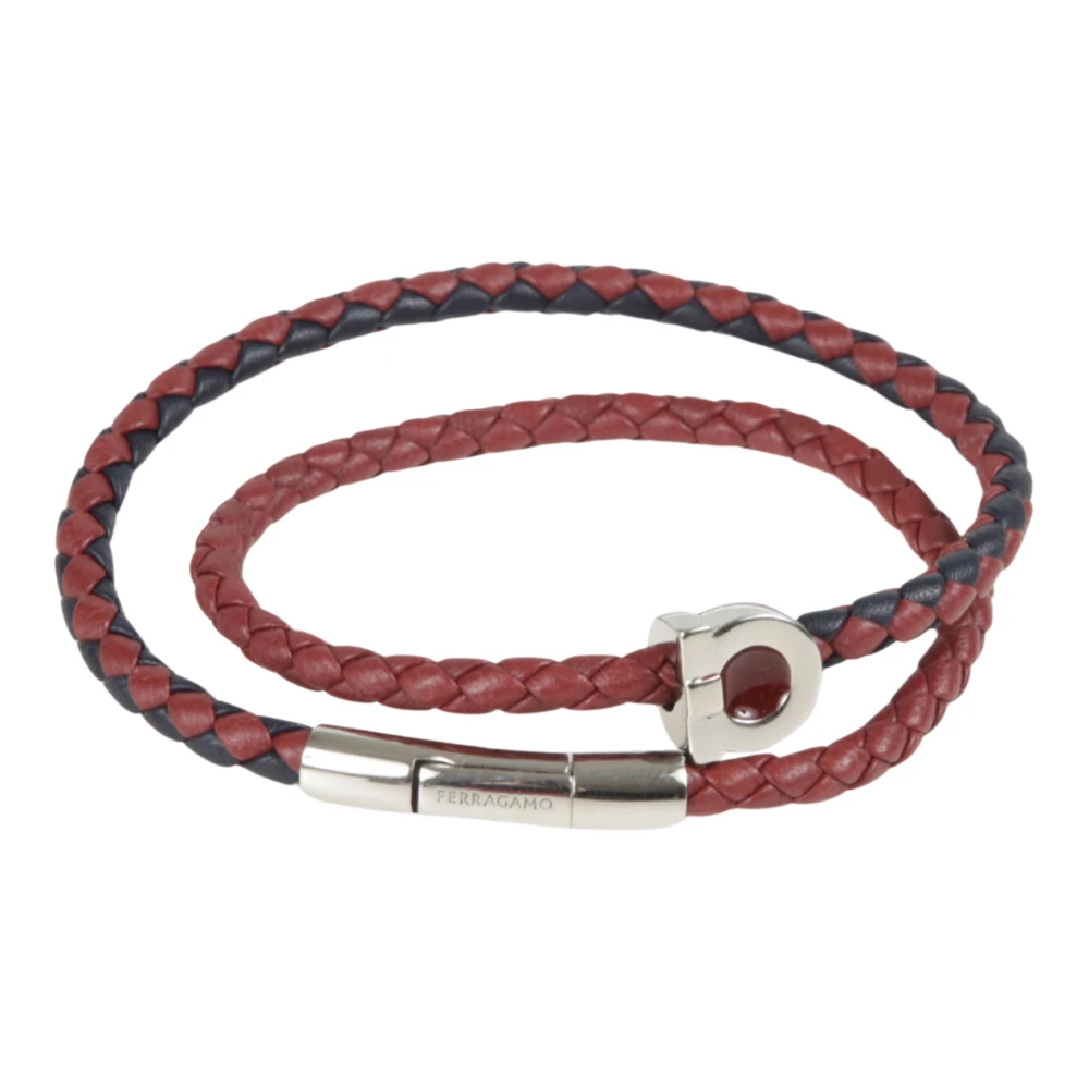 Ferragamo Men's Red Bracelets, One Size, Double-Wrap Gancini Bracelet