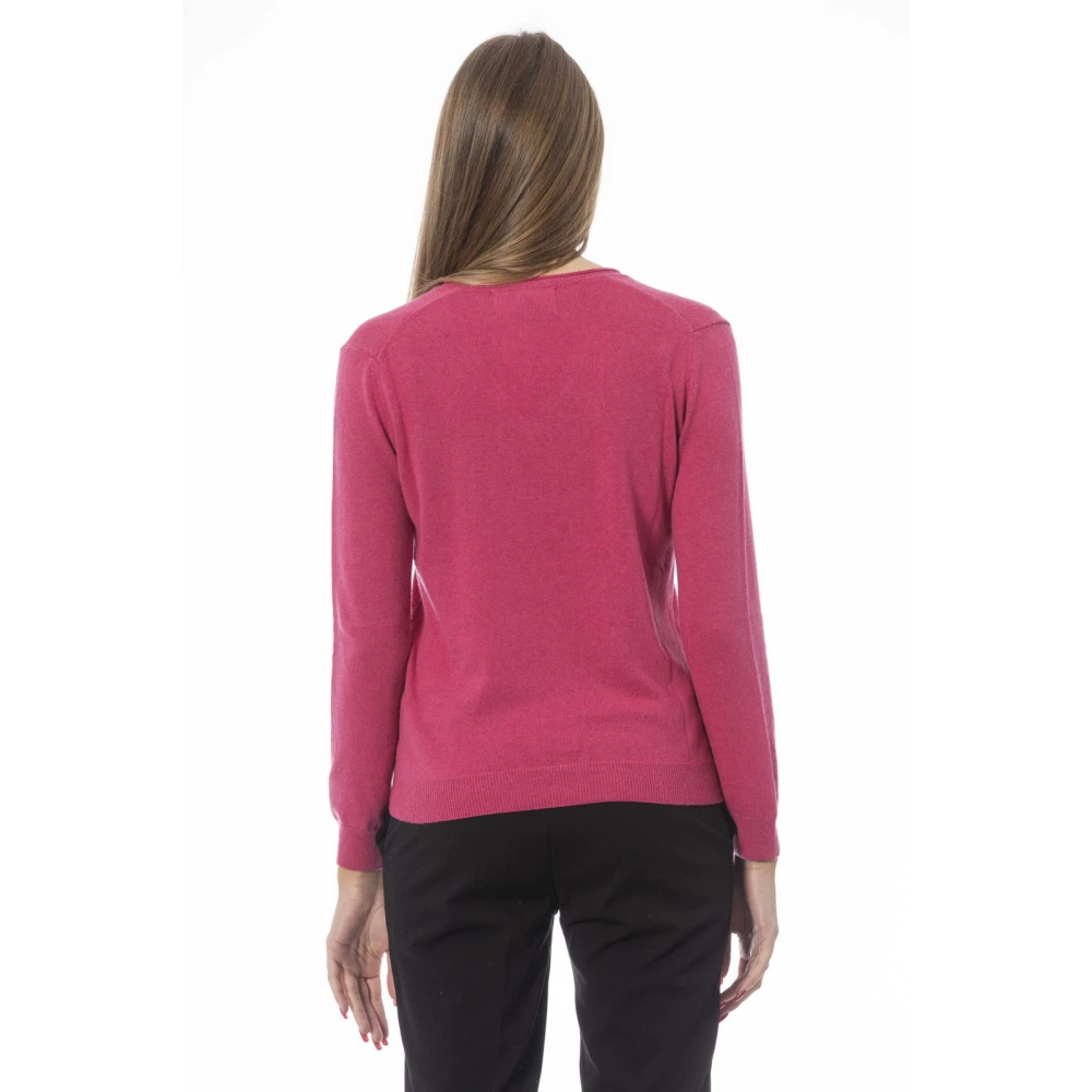Baldinini V-hals trui met lange mouwen Pink Dames