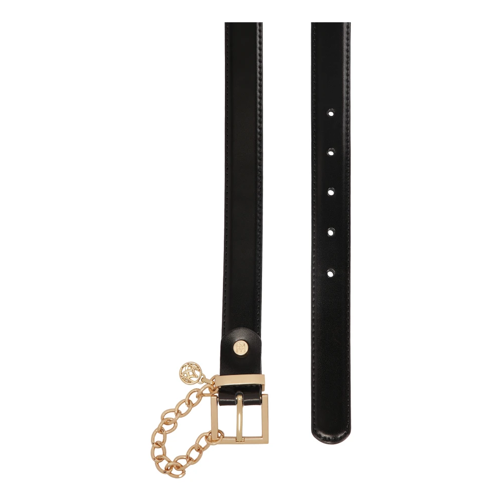 Kazar Smalle zwarte leren riem met ketting Black Dames