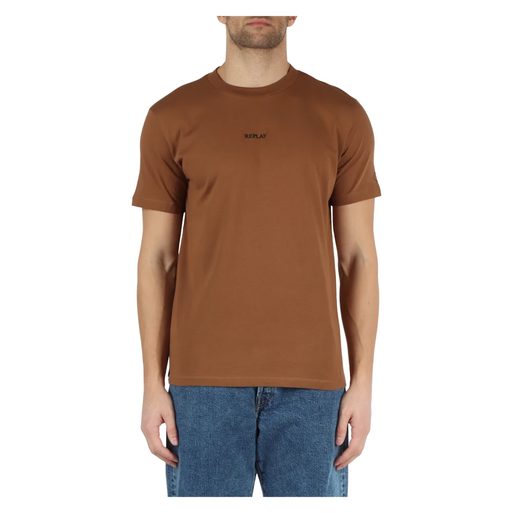 Replay Katoenen Logo T-shirt Brown Heren