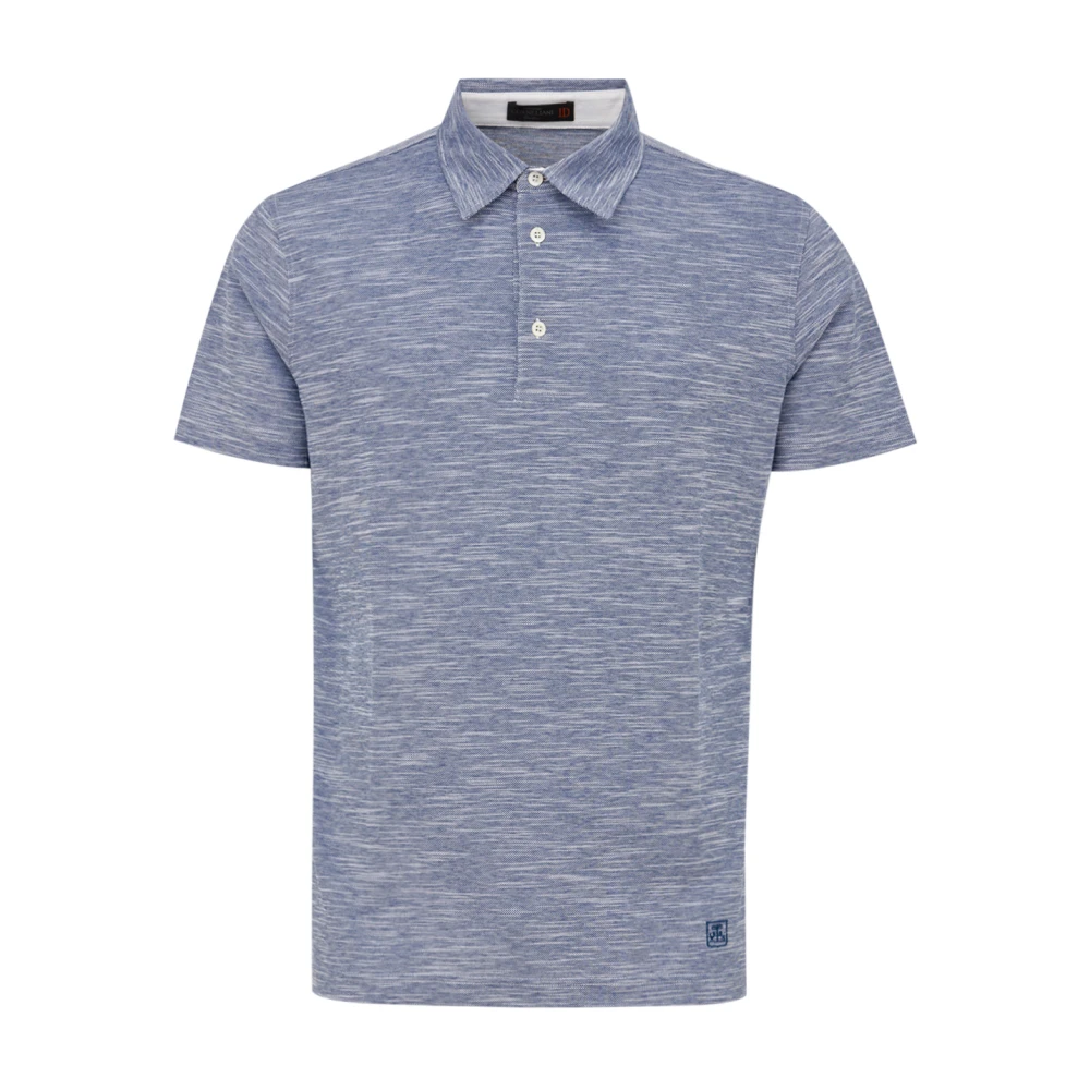 Corneliani Blauwe Melange Polo Korte Mouw Katoen Blue Heren