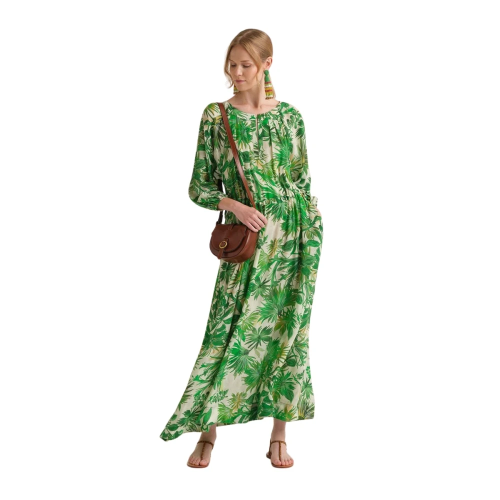 Maliparmi Women's Green Maxi Dresses, M, Botanical Jungle Dress