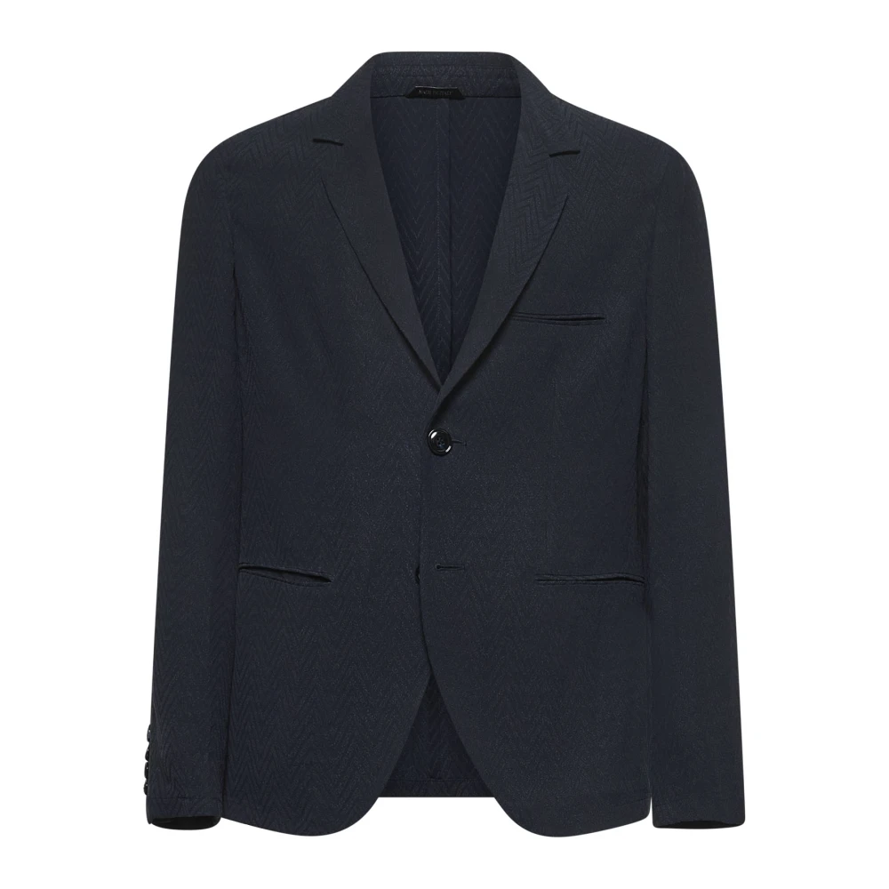 Giorgio Armani Blauwe Chevron Jacquard Jackets Blue Heren