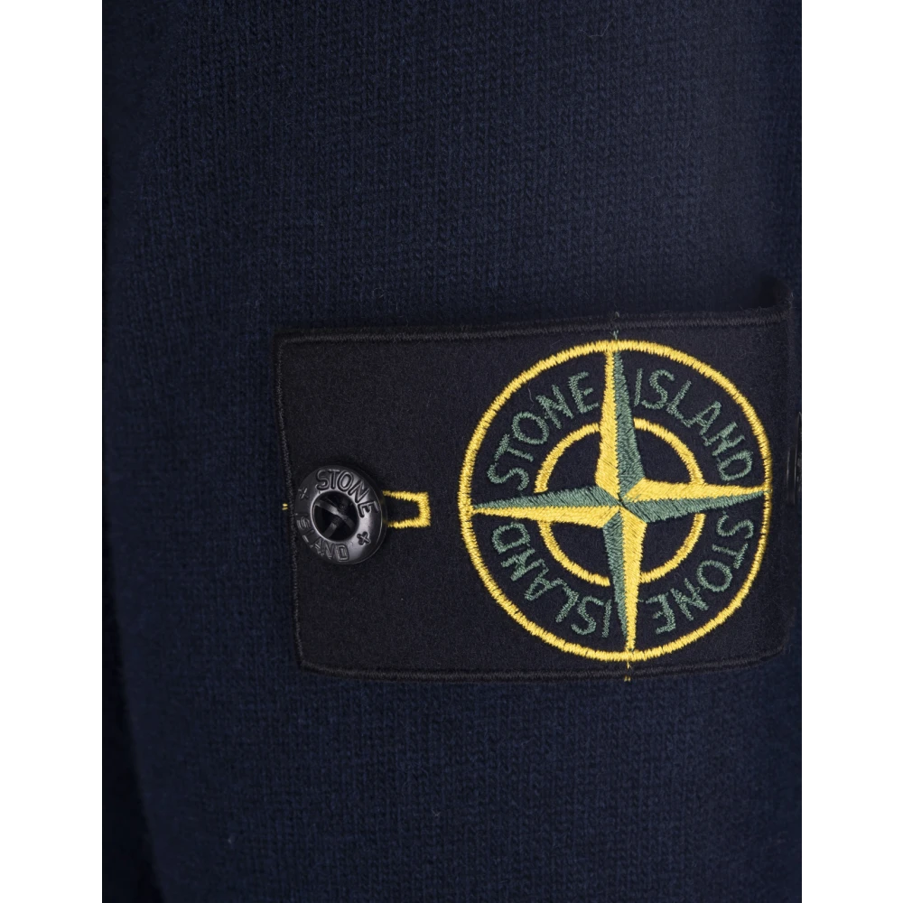 Stone Island Blauwe Wollen Gebreide Trui met Ronde Hals Blue Heren