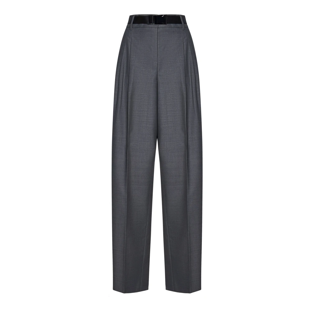 Max Mara Grijze Wollen Broek met Dubbele Plooi Gray Dames