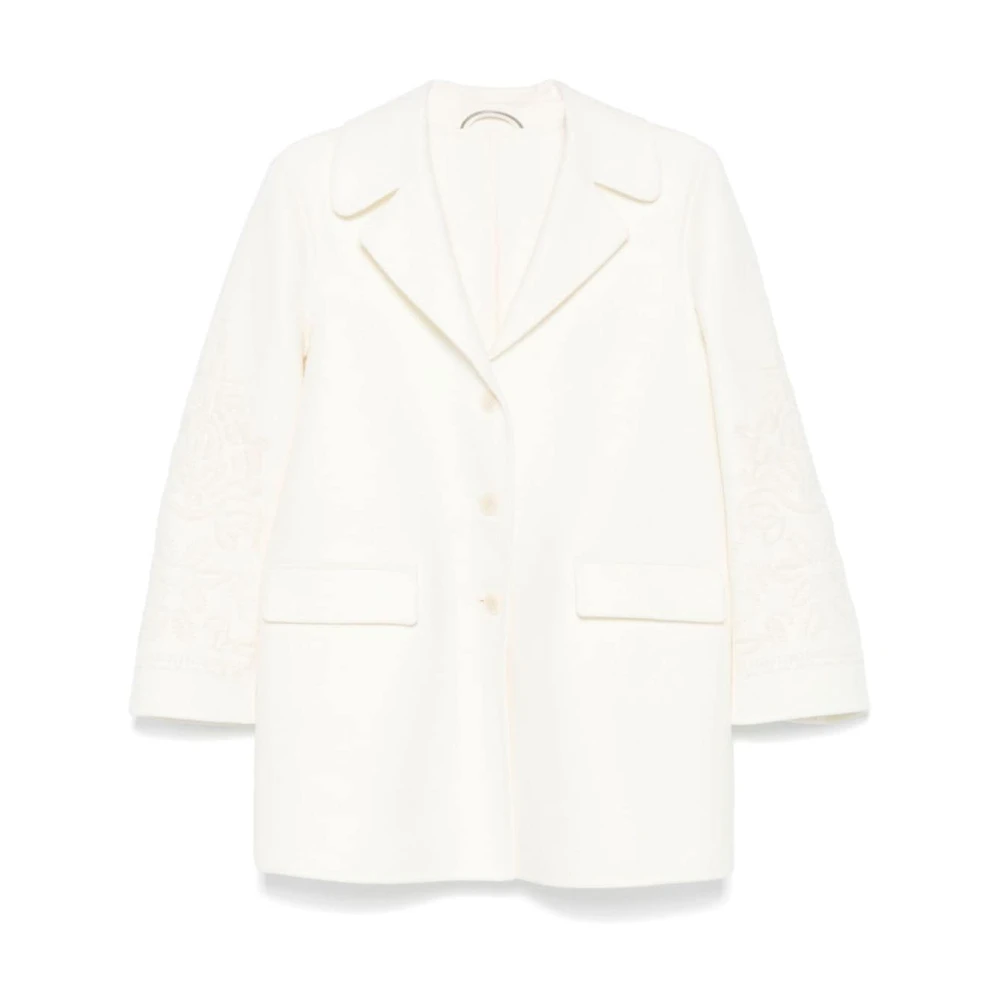 Ermanno Scervino Witte Wollen Jas Geborduurd Motief White Dames