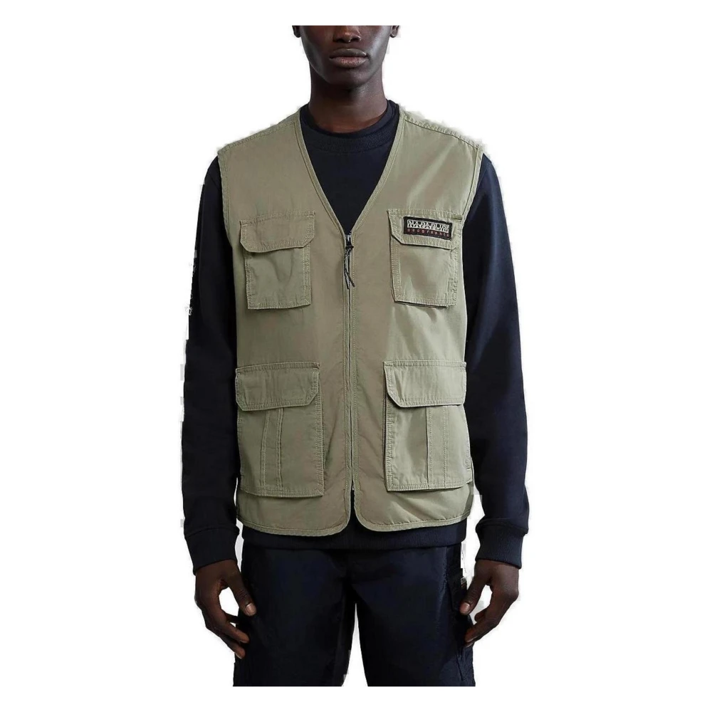 Napapijri Mouwloos V-hals Gilet met rits Green Heren