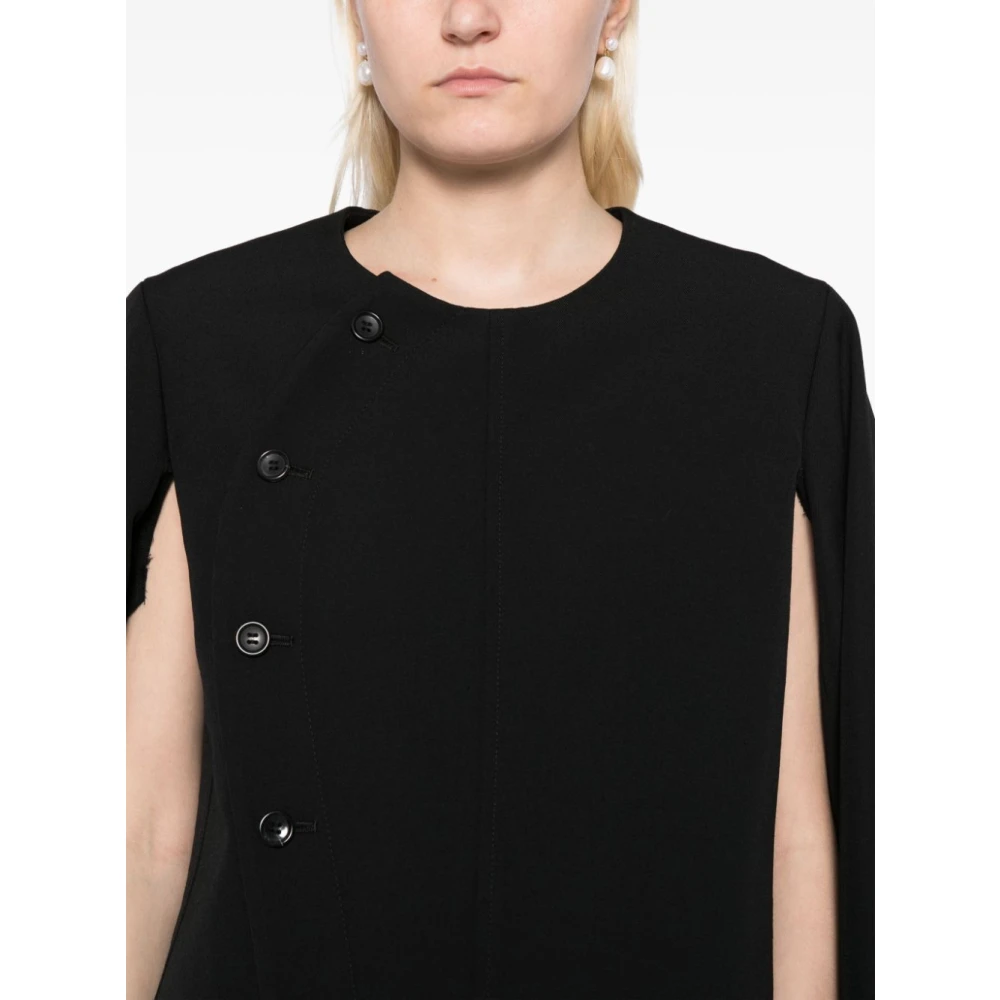 Comme des Garçons Zwarte Wollen Jas met Knoopsluiting Black Dames