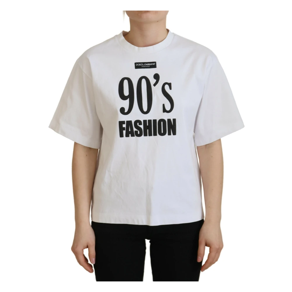 Dolce & Gabbana Witte Katoenen Bedrukte T-shirt met Korte Mouwen White Dames