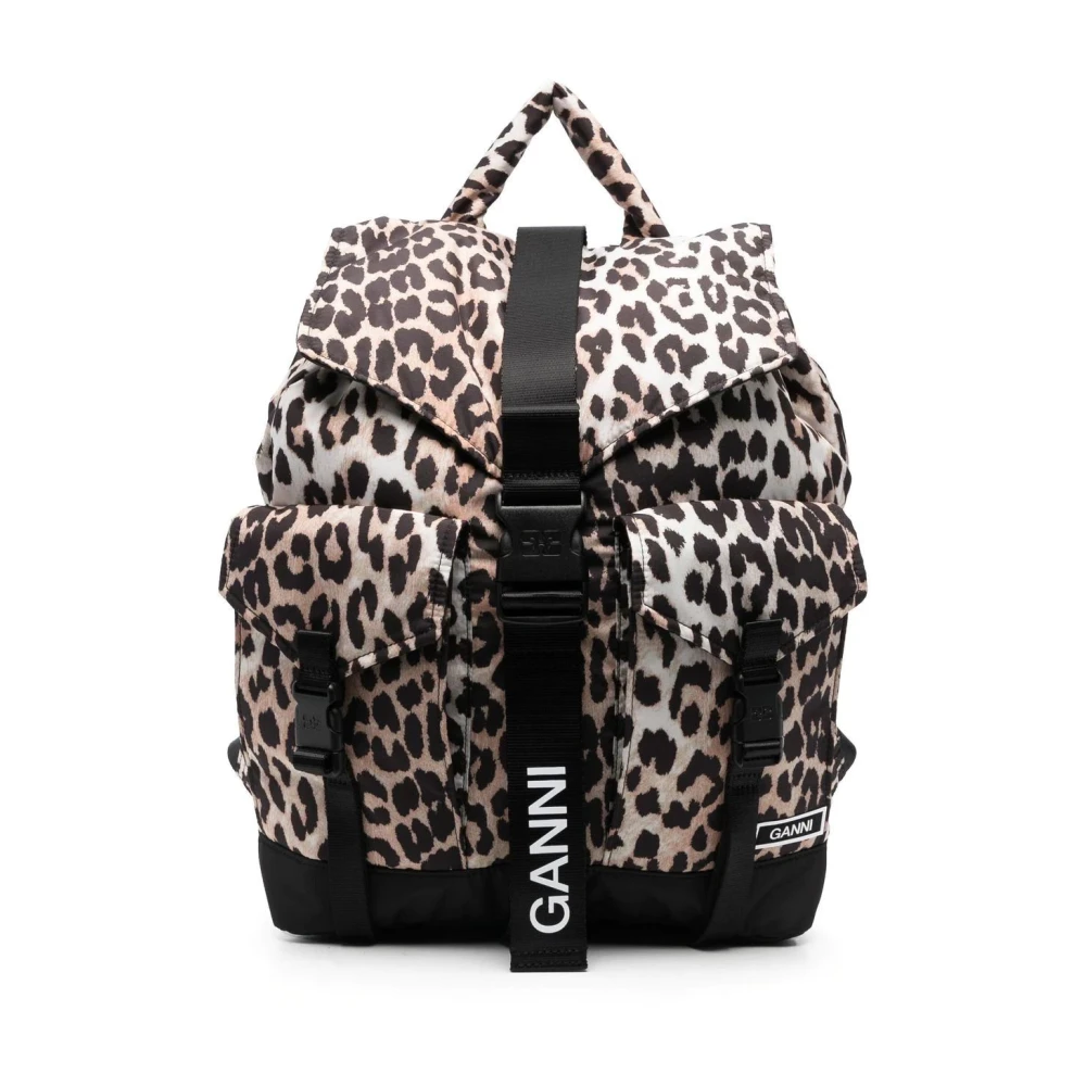 Ganni Leopard Tech Rugzak Print Multicolor Dames