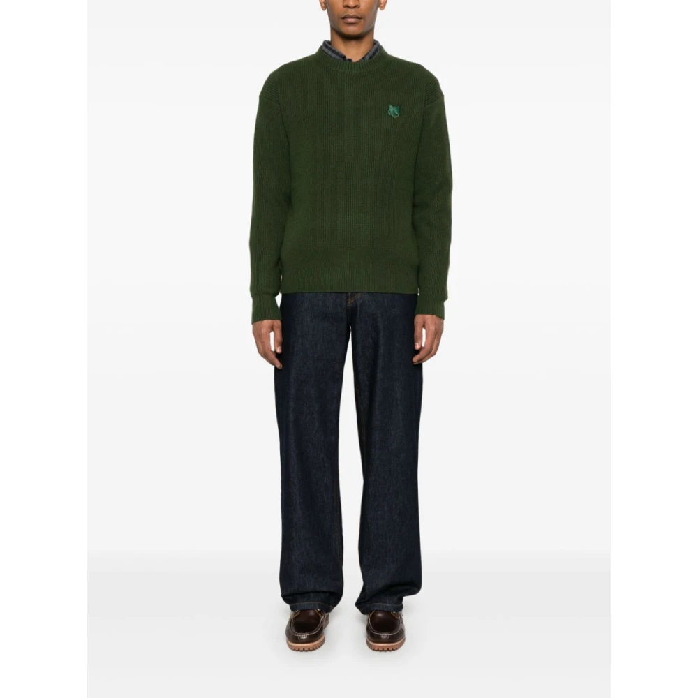 Maison Kitsuné Bosgroene Vos Motief Trui Green Heren