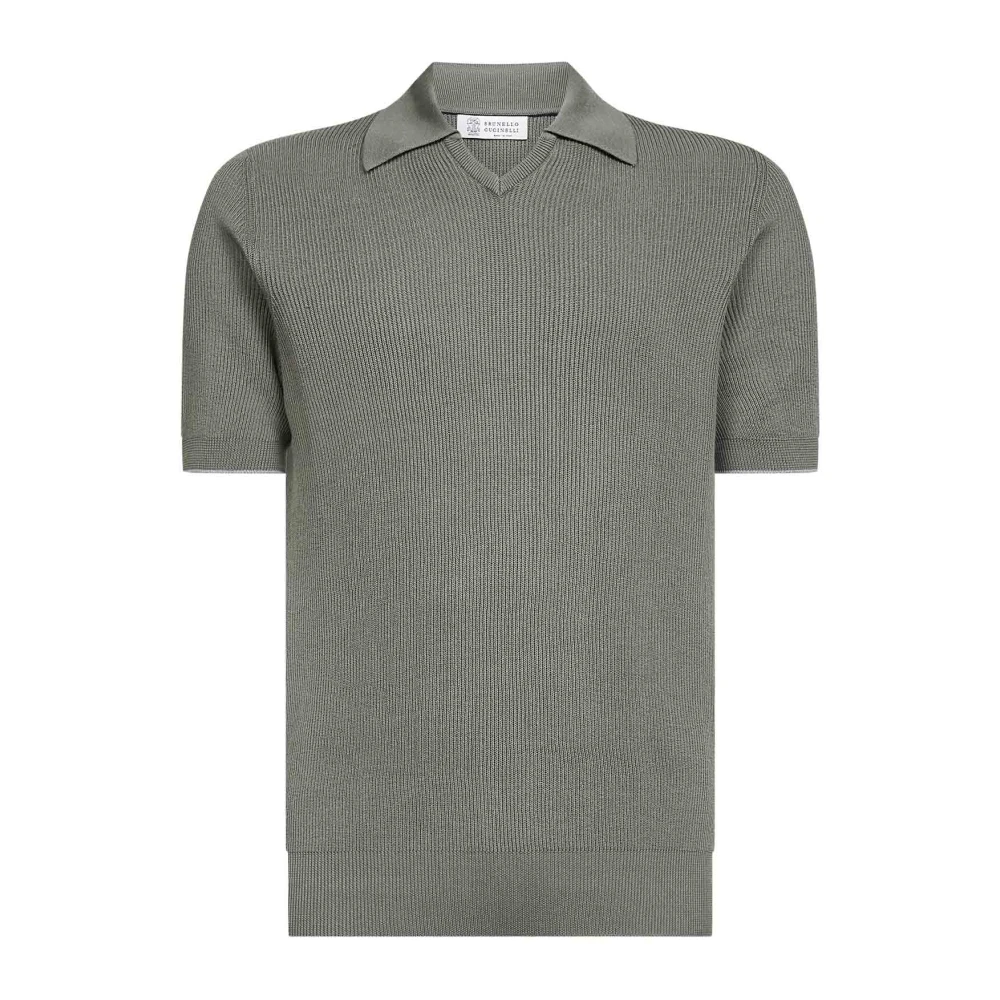 Brunello Cucinelli Men's Green Cotton English Rib Knit Polo