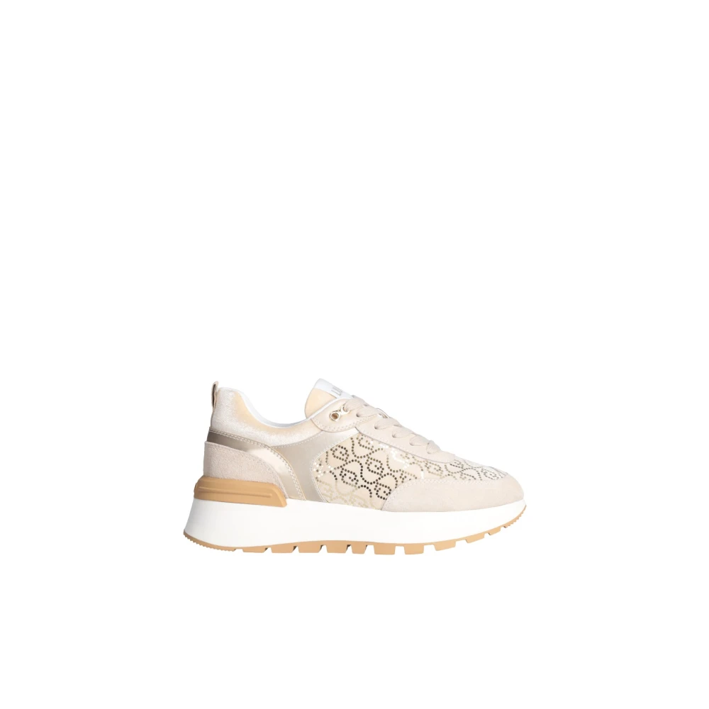Liu Jo Suède Sneakers met Velvet Monogram Dames Schoenen Beige