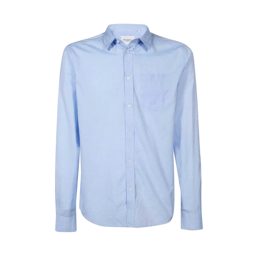 Les Deux Katoenen shirt met afgeronde zoom Blue Heren