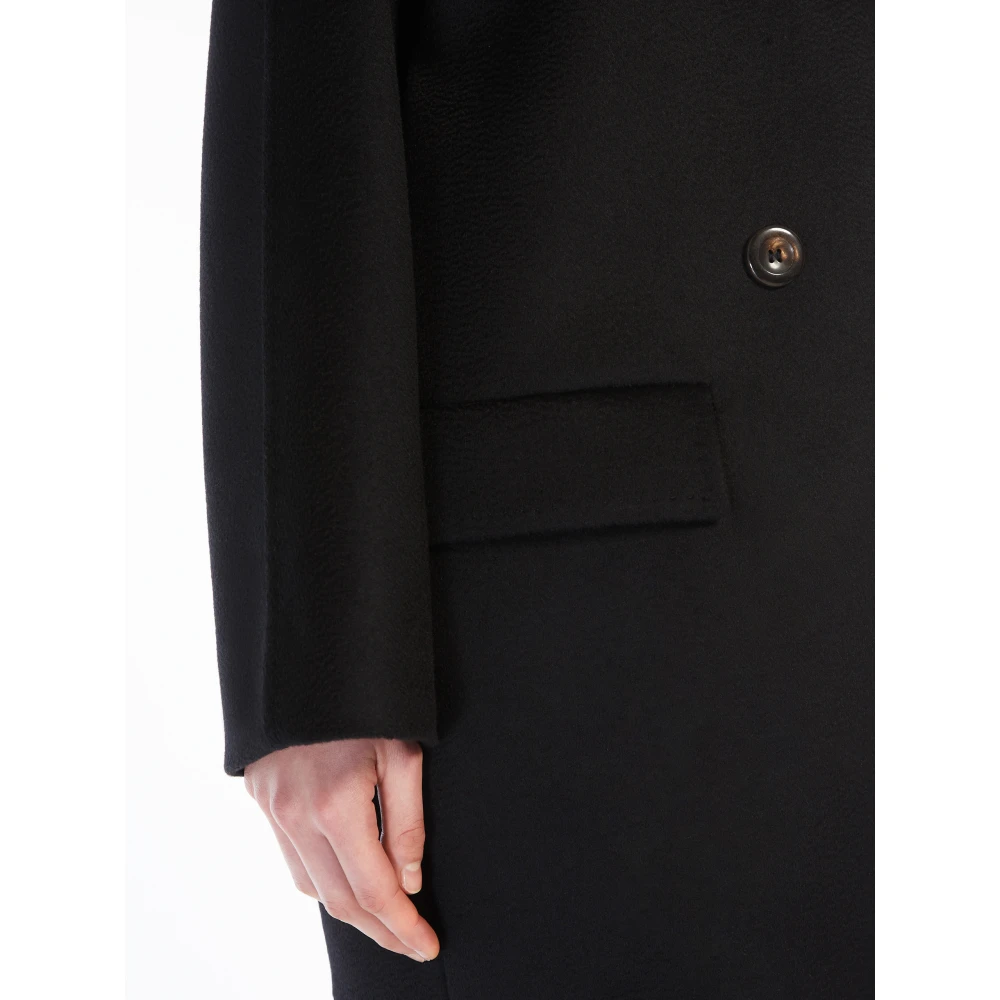 Max Mara Studio Zwarte wollen jas Kimono mouwen Black Dames