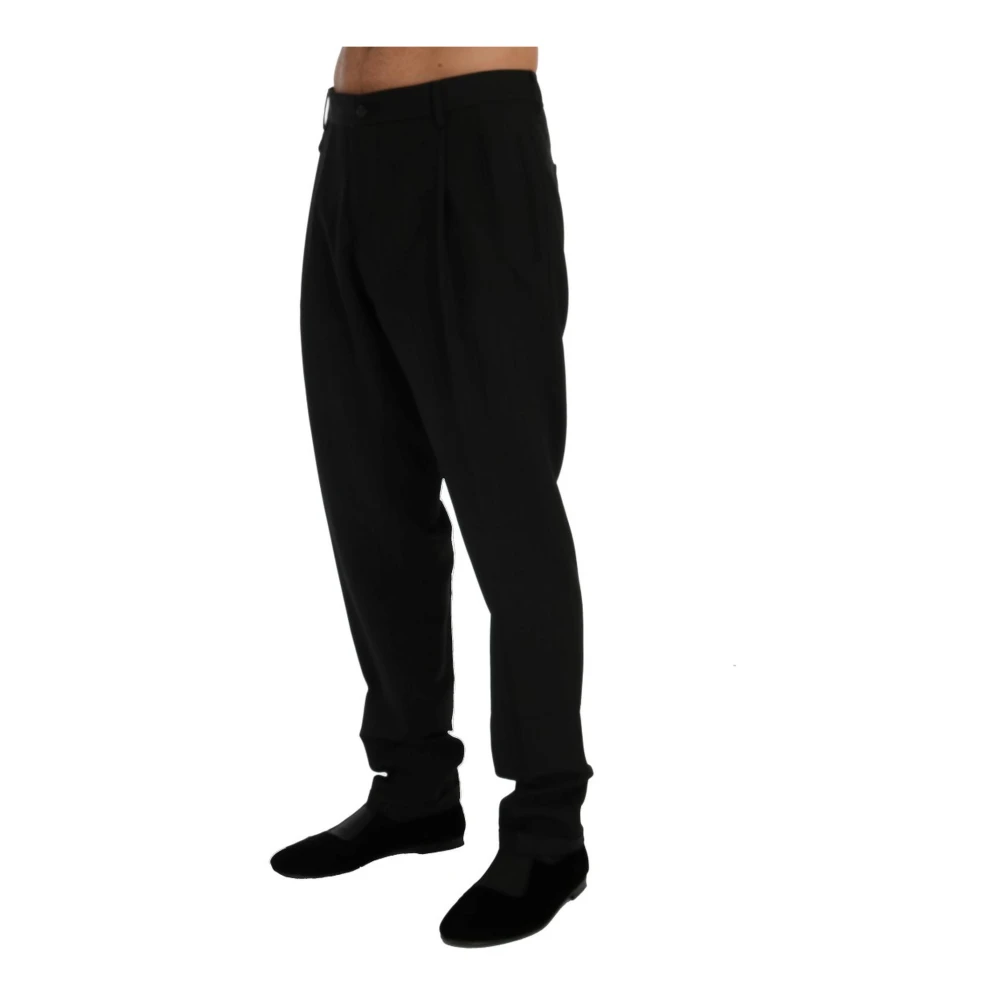 Dolce & Gabbana Zwarte Gestreepte Wollen Pantalons Black Heren