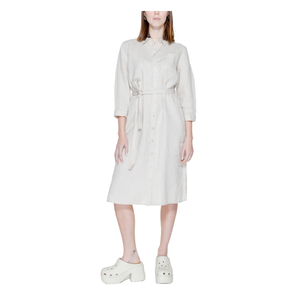 Street One Beige Linnen Knoopjurk 3 4 Mouwen Beige Dames