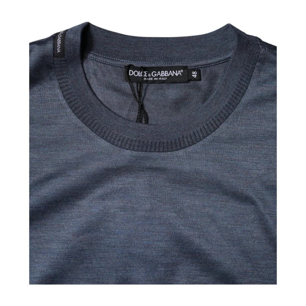 Dolce & Gabbana Luxe Blauwe Zijden Crew Neck T-Shirt Blue Heren