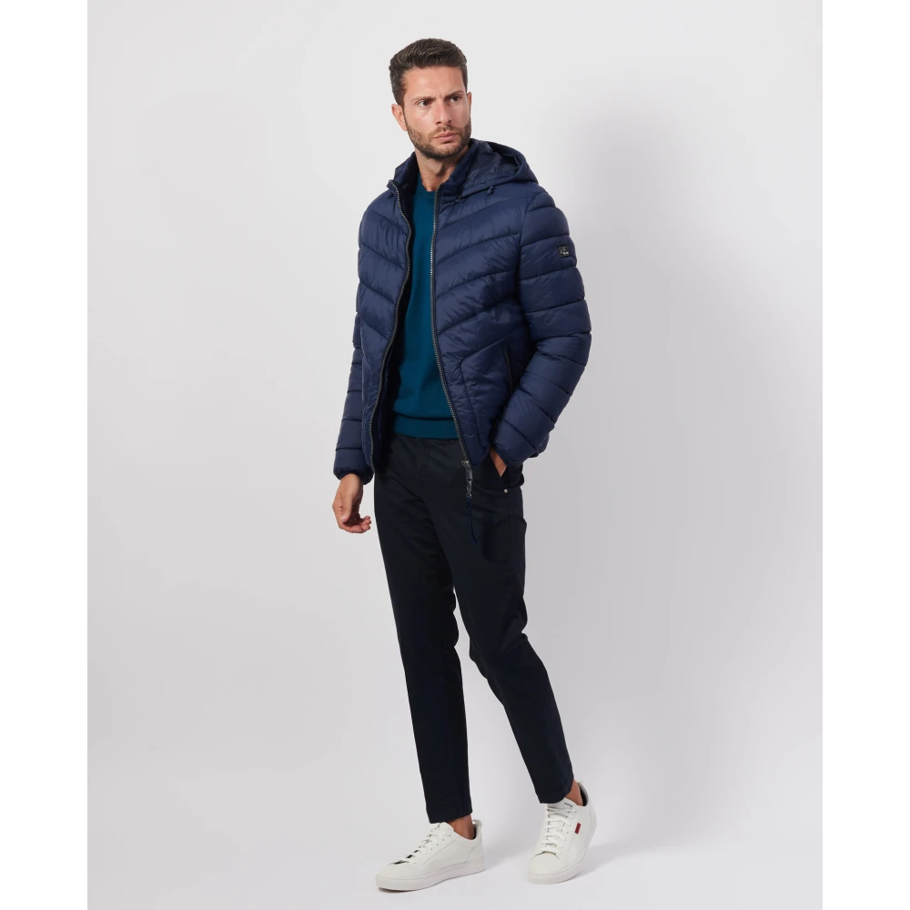 YES ZEE Blauwe Gewatteerde Hooded Ritsjas Blue Heren