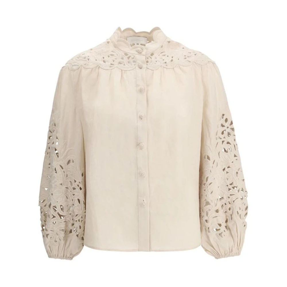 Zimmermann Linnen blouse met kanten kraag Beige Dames