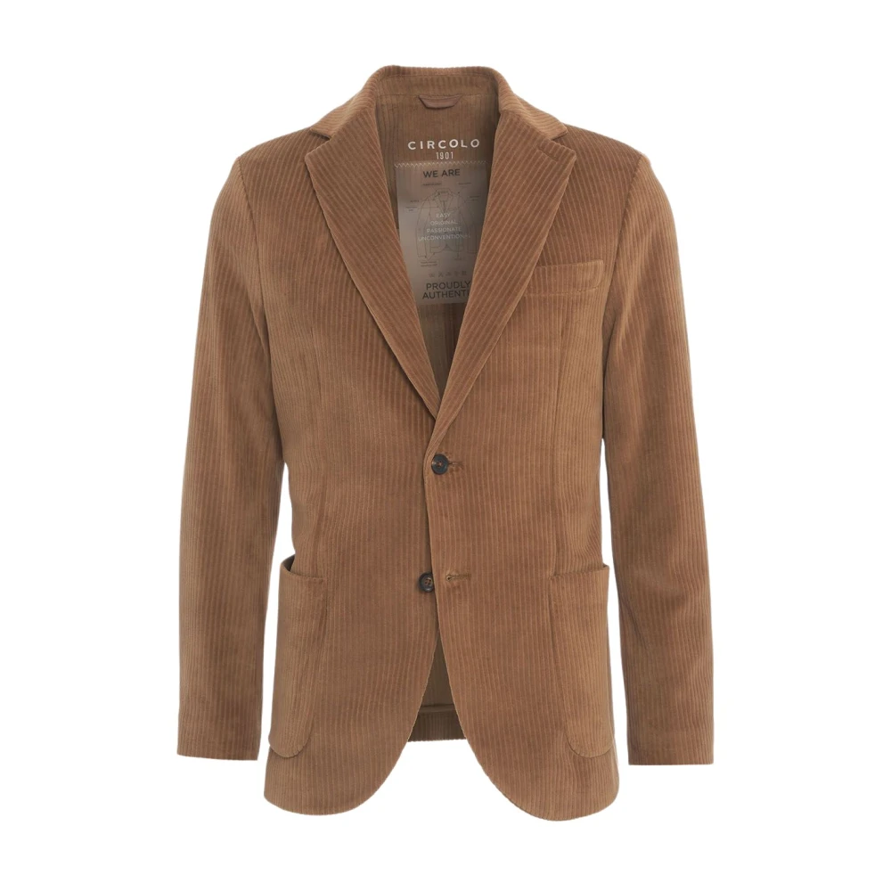 Circolo 1901 Corduroy Texture Jersey Blazer Patched Pocket Brown Heren