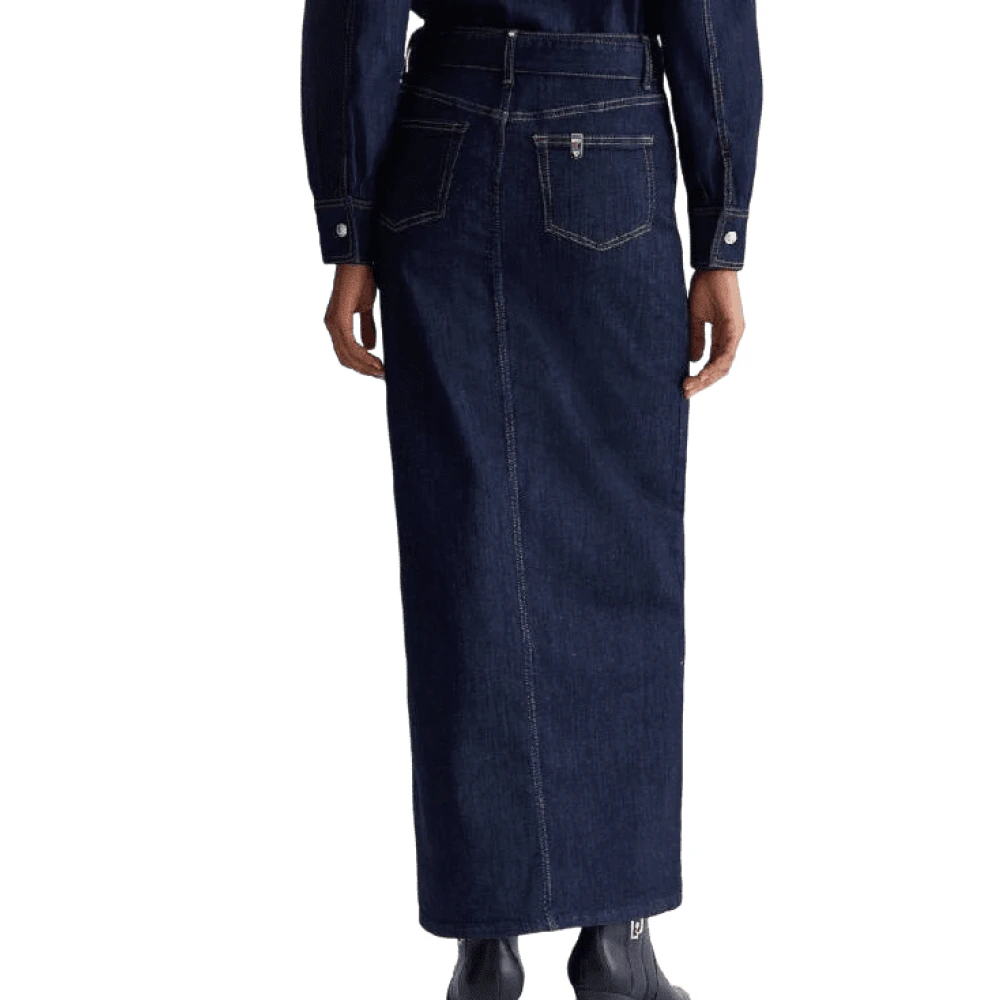 Liu Jo Lange Denim Rok Cult Gewassen Donker Blue Dames