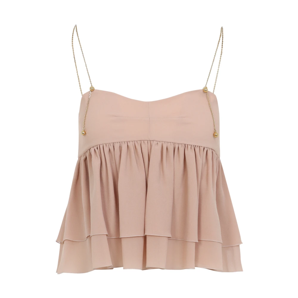 Chloé Women's Pink Sleeveless Tops, 3XS, Sleeveless Ruffle Top