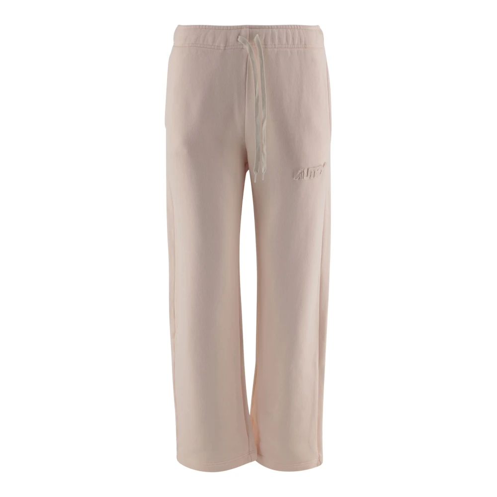Autry Women's Pink Straight Trousers, S, Logo Patch Cotton Jogging Trousers
