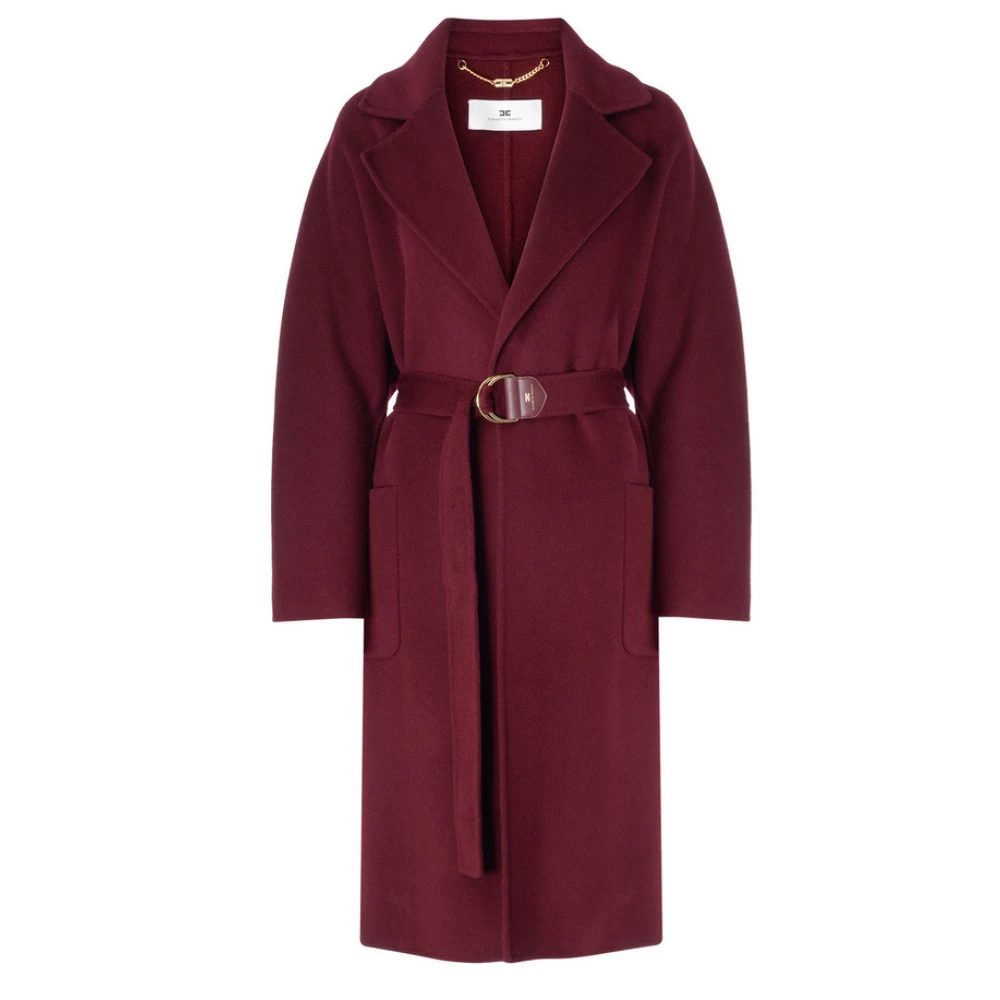 Elisabetta Franchi Bordeaux wollen jas met wijde revers Red Dames