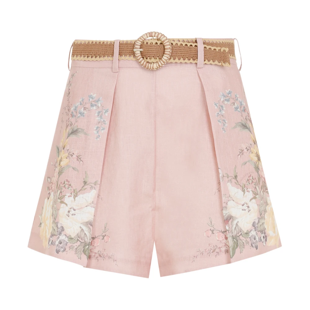 Zimmermann Roze Bloemen Tuck Shorts Pink Dames