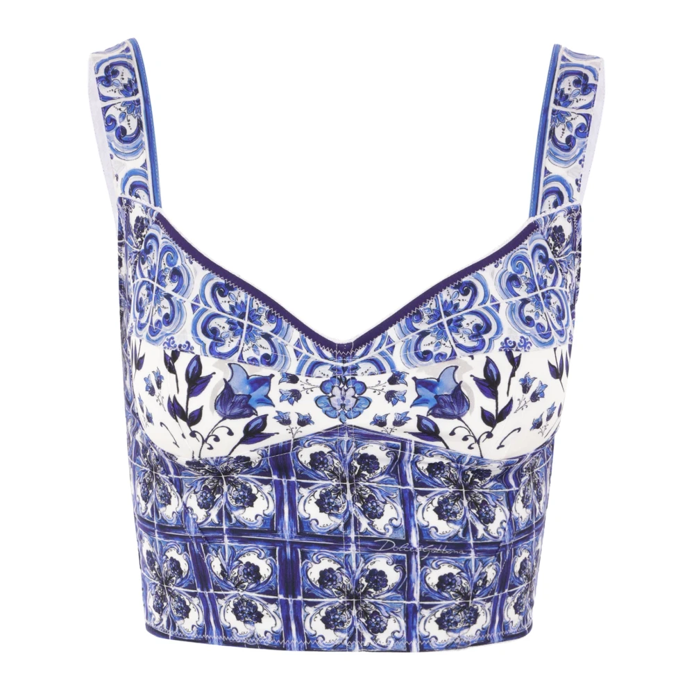 Dolce & Gabbana Maiolica Charmeuse Bustier Top Multicolor Dames