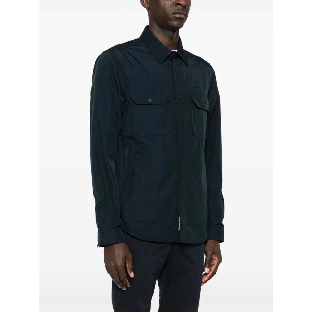 Woolrich Blauwe Drukknopshirt met Zakken Blue Heren