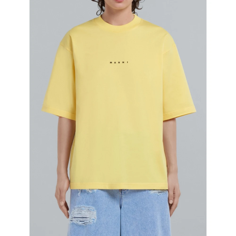 Marni Logo Print Biologisch Katoen T-shirt Yellow Dames