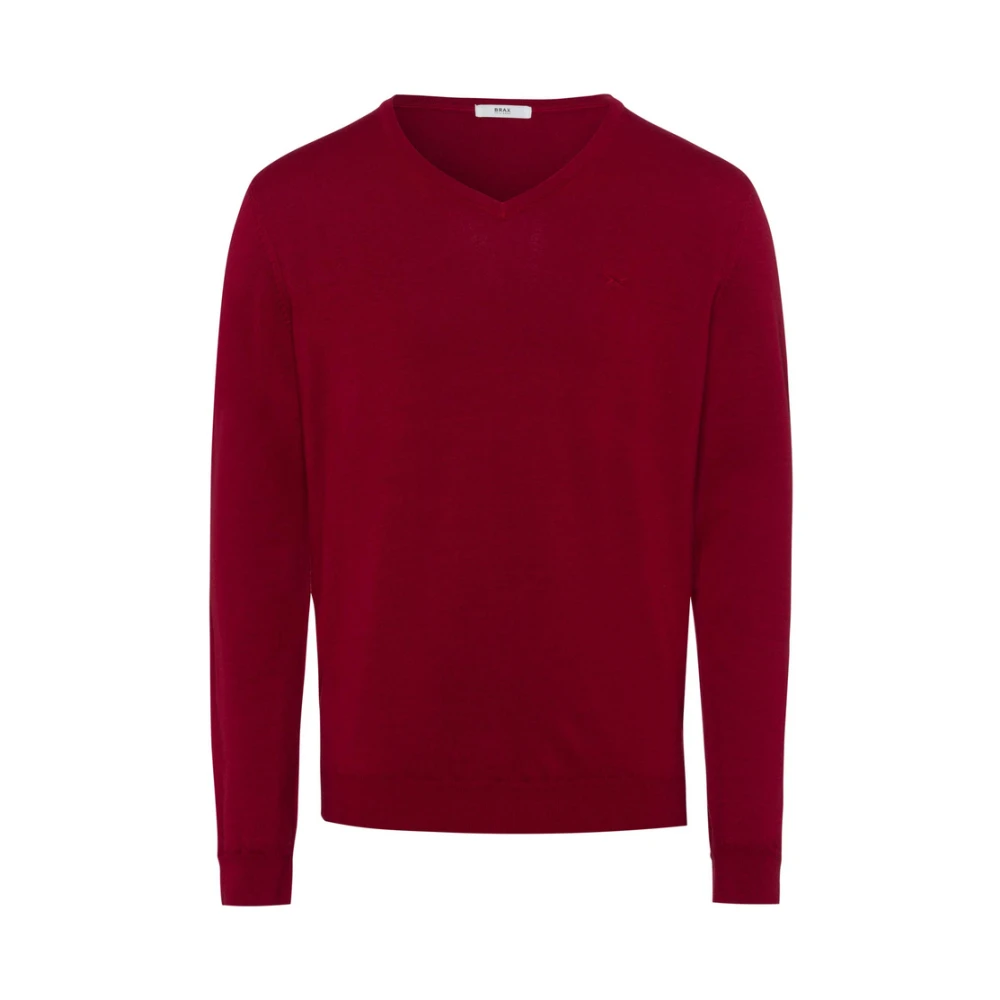 BRAX Merino Wol V-Hals Pullover Red Heren