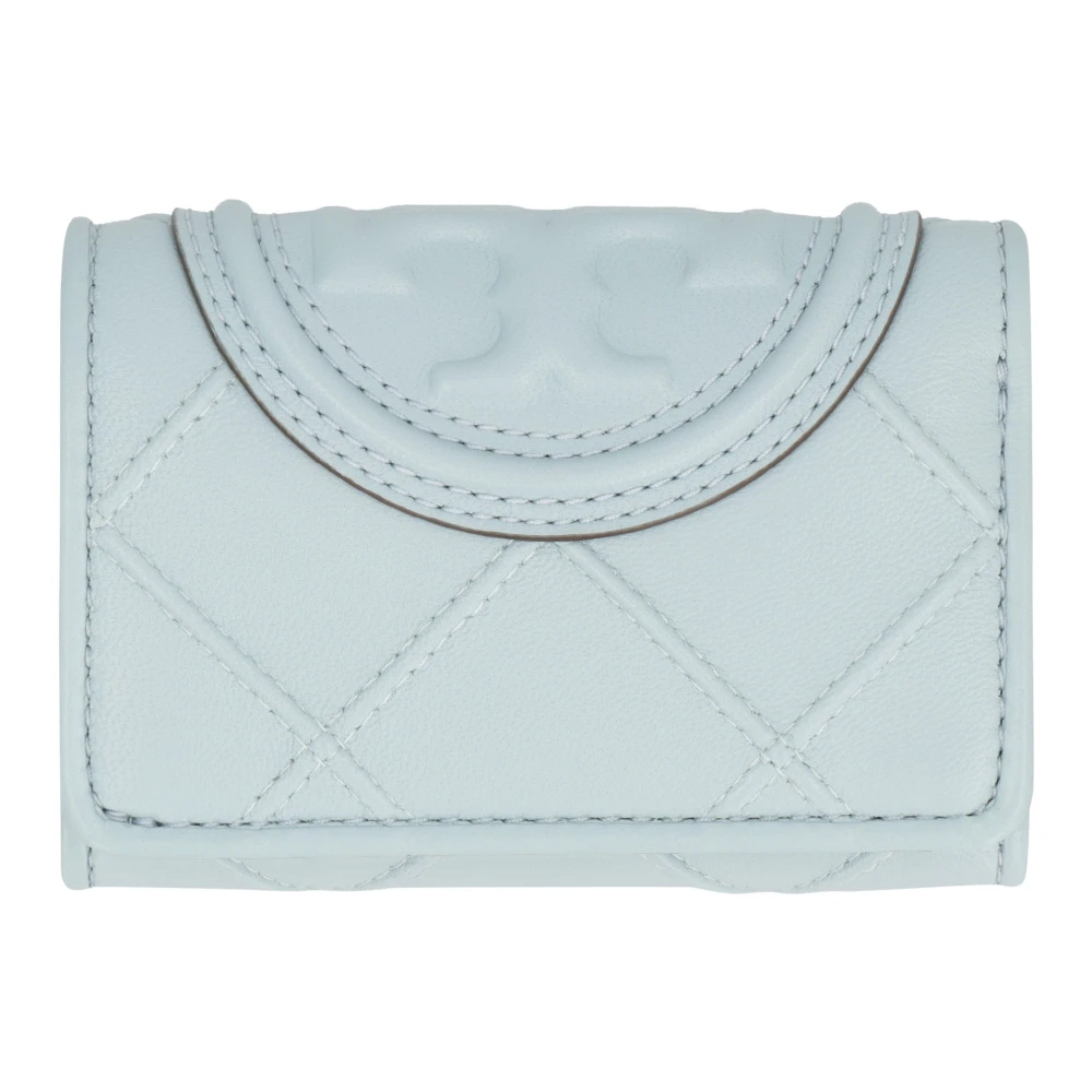 TORY BURCH Gewatteerde leren portemonnee met drukknoopsluiting Blue Dames