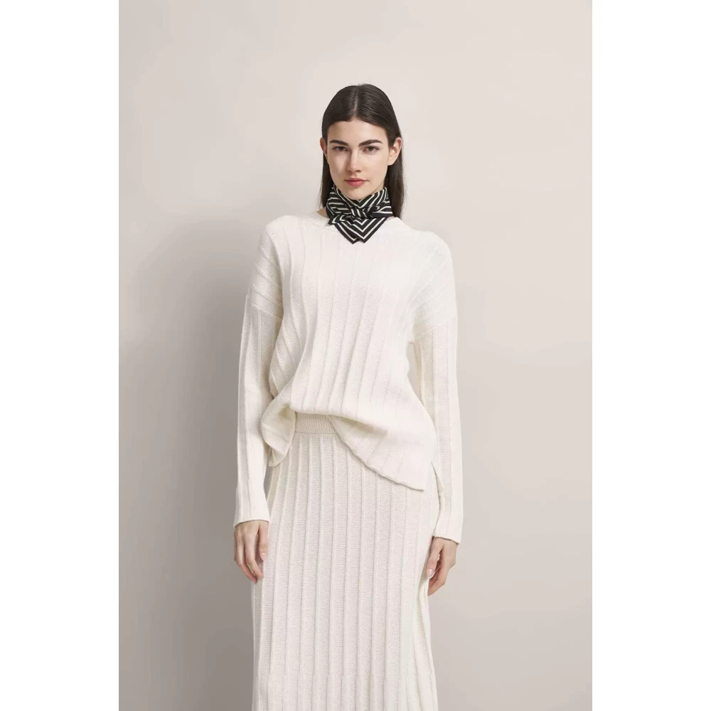 Bugatti Verticaal Gestreepte Gebreide Trui White Dames