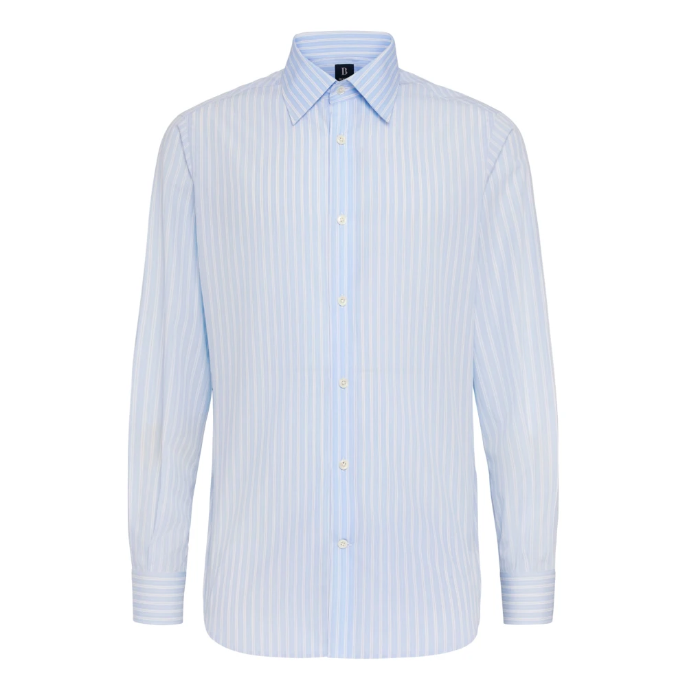 Boggi Milano Regular Fit Overhemd met Strepen van Katoen Blue Heren