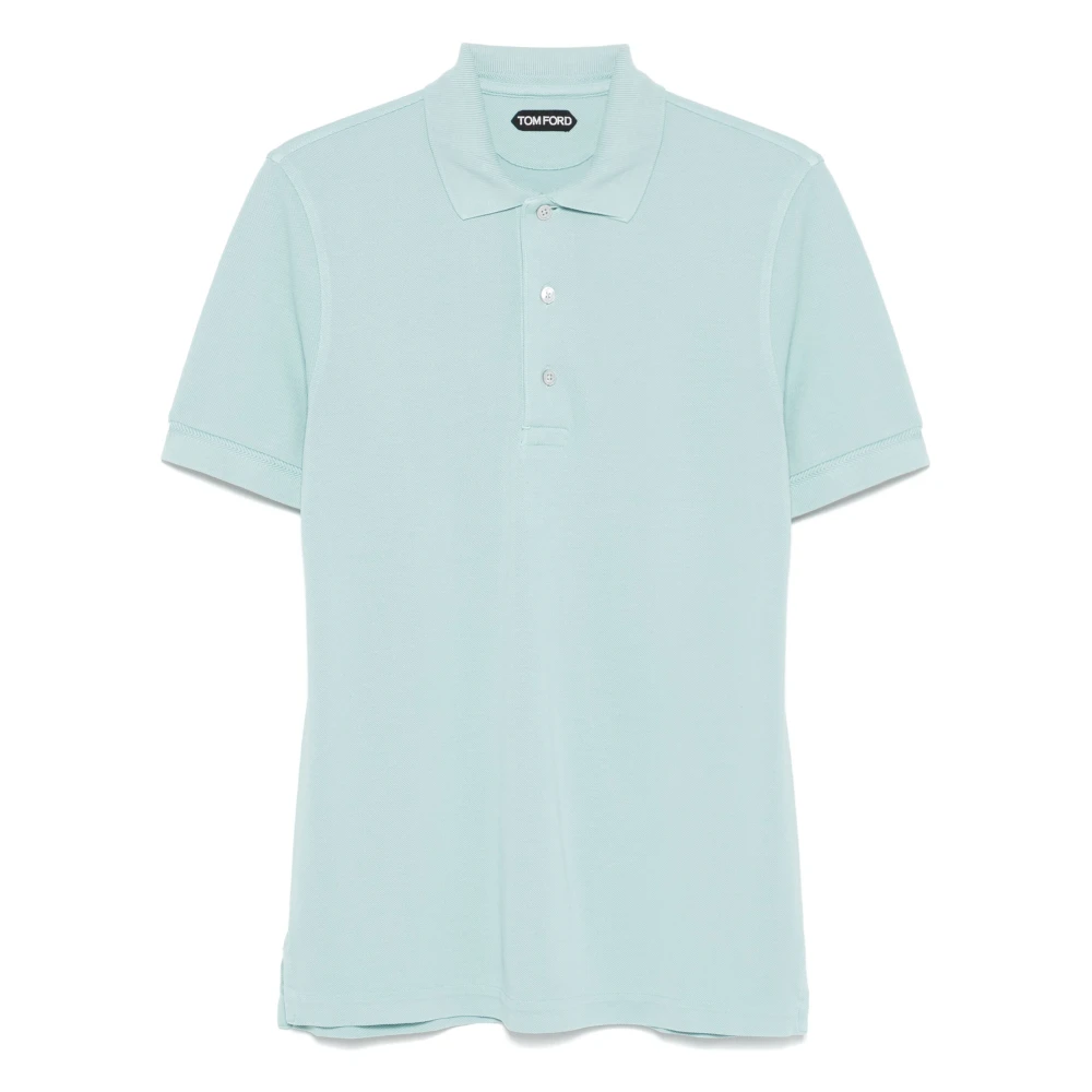 Tom Ford Piquet Polo Shirt met Lyocell en Katoen Blue Heren