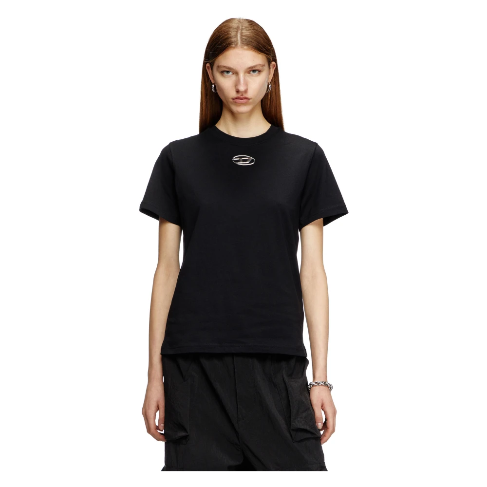 Diesel Katoenen Crew-neck T-shirt met Logo Black Dames