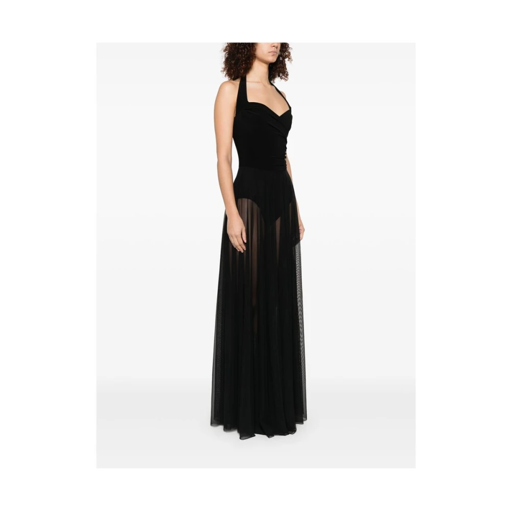 Norma Kamali Zwarte Doorschijnende Overlay Gedrapeerde Jurk Black Dames