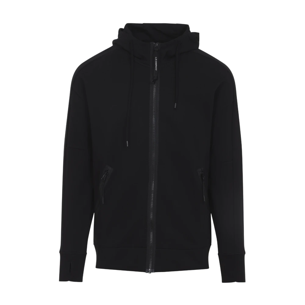 C.p. Company Men's Black Diagonal Raised Fleece Goggle Zipped Hoodie