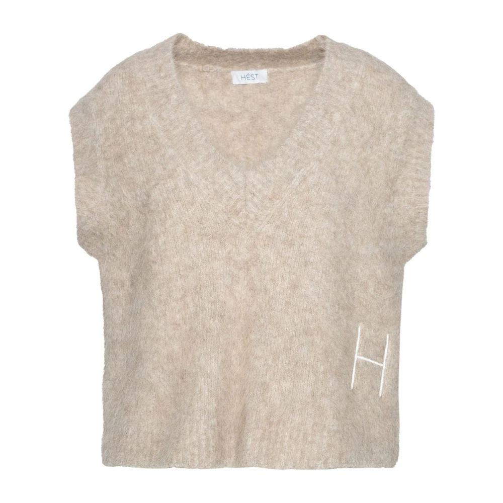 Hést Women's Beige V-Neck Knitwear - V-Neck Knitwear - M - Knitwear