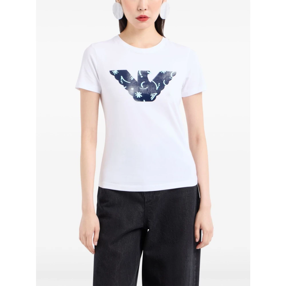 Emporio Armani Wit Katoenmix Jersey T-shirt White Dames
