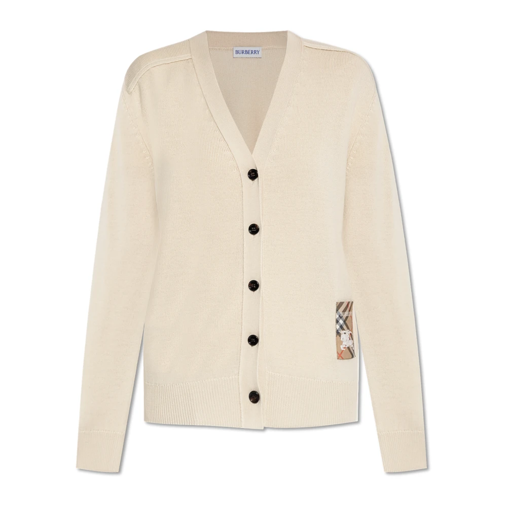 Burberry Ull kofta med logopatch Beige, Dam