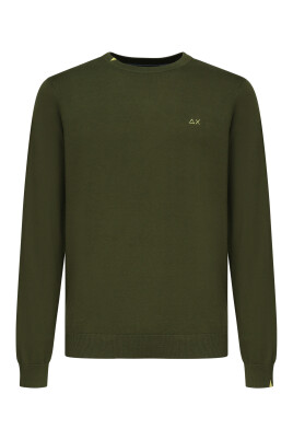 pull-col-rond-brode-vert-armee