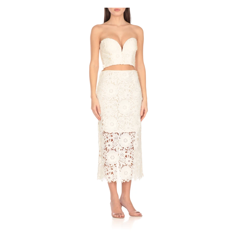 Rotate Birger Christensen Ivoor Kant V-hals Top Beige Dames
