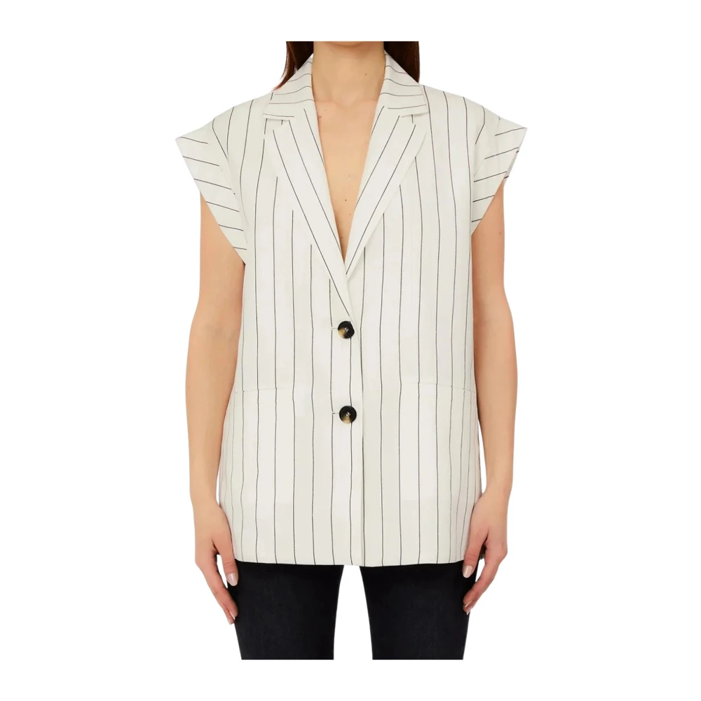Liu Jo Vrouw Wit Jassen Dames, M, Leer, Gilet In Misto Lino