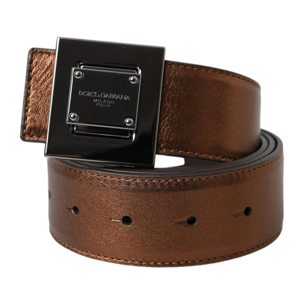 Dolce & Gabbana Bronzen Leren Riem met Metalen Gesp Brown Dames