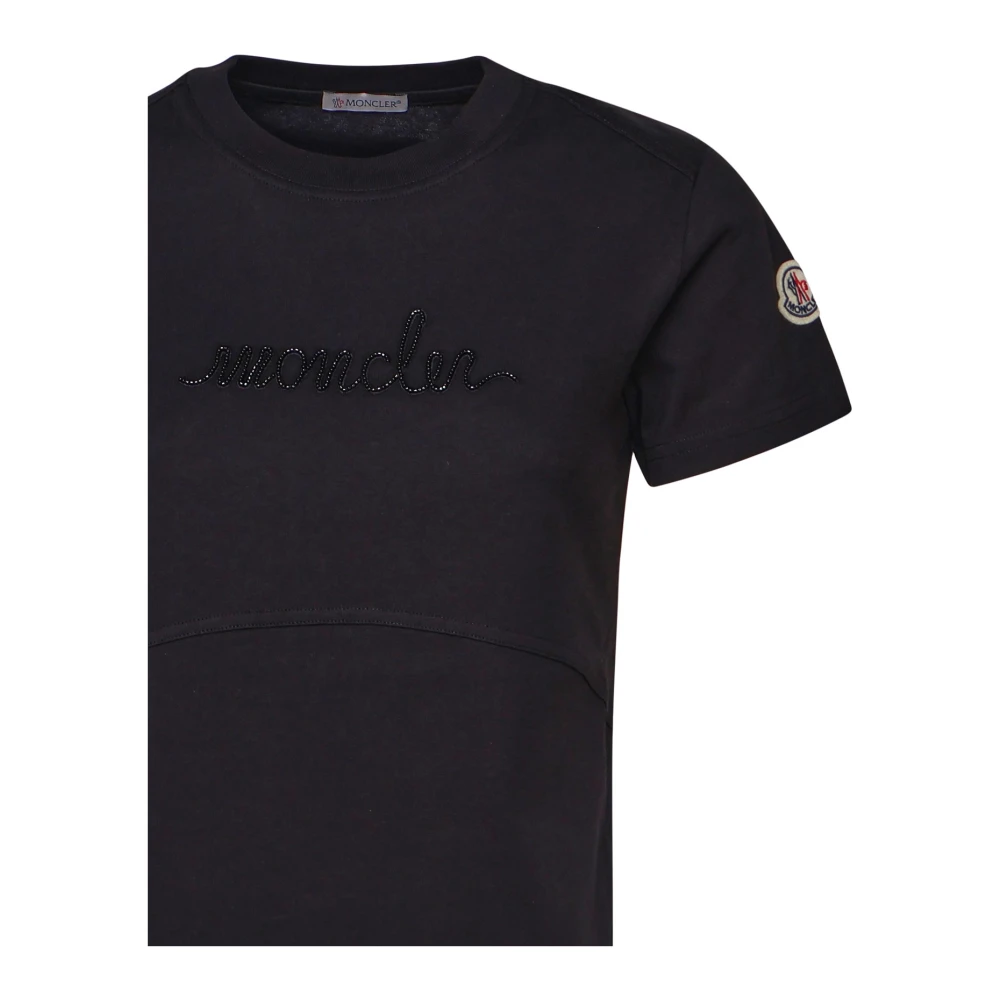 Moncler Zwart Katoenen Jersey Crew Neck T-shirt Black Dames
