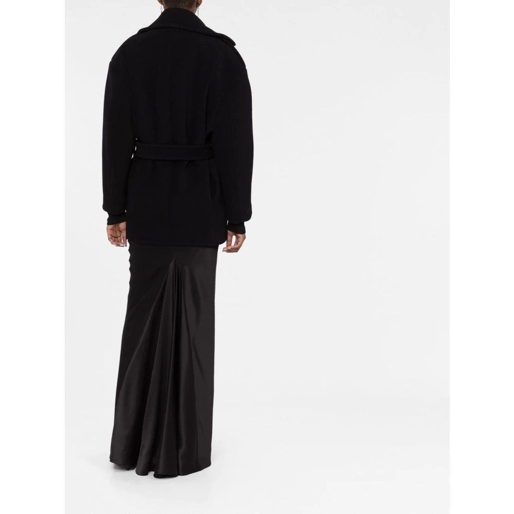 Saint Laurent Zwarte wollen jas met rits en afneembare riem Black Dames